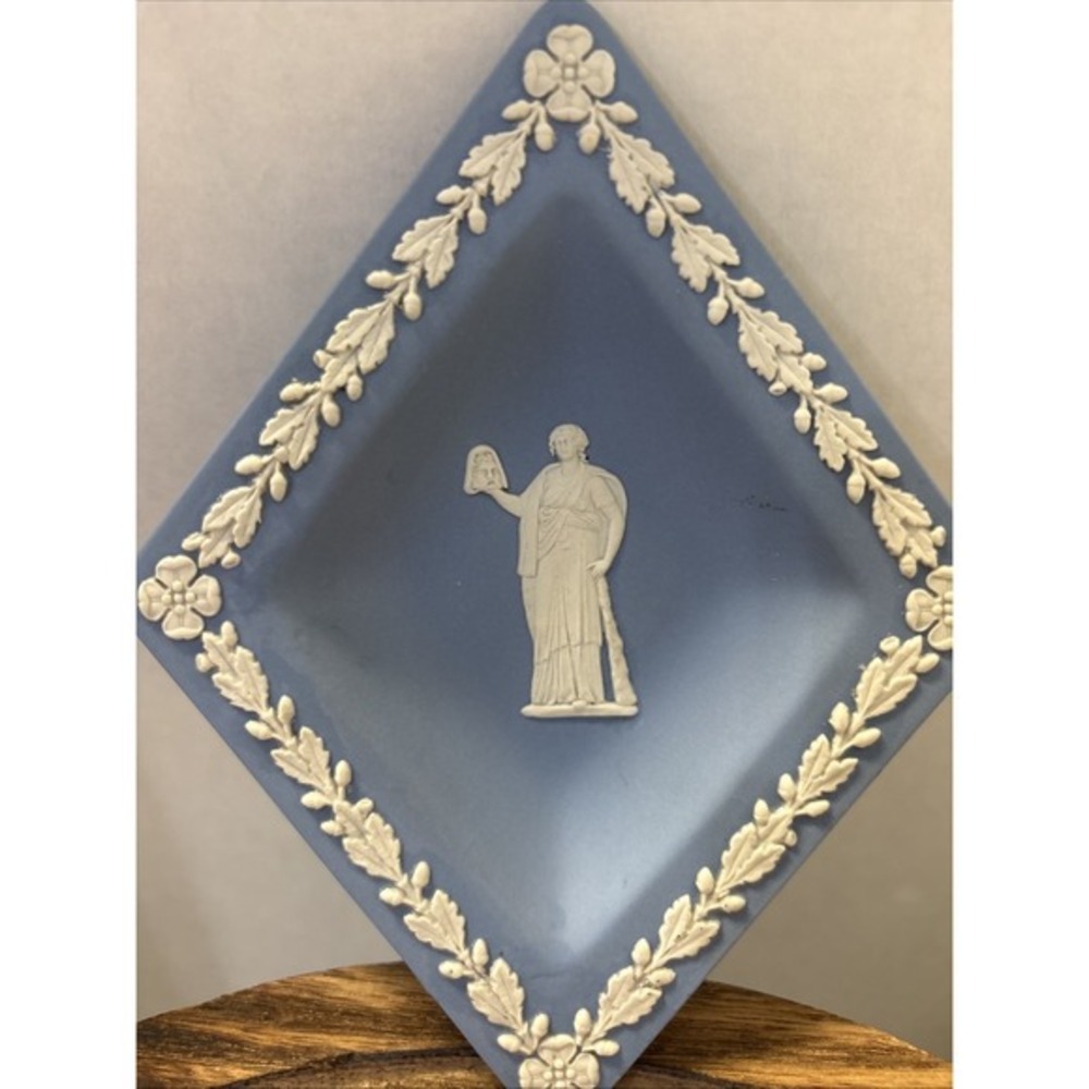 Wedgwood Jasperware Blue Triangle Trinket Dish #1955 Classical Relief England